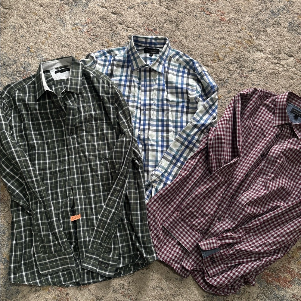 Banana Republic Men's Plaid Shirt Trio - Green, Blue, Red